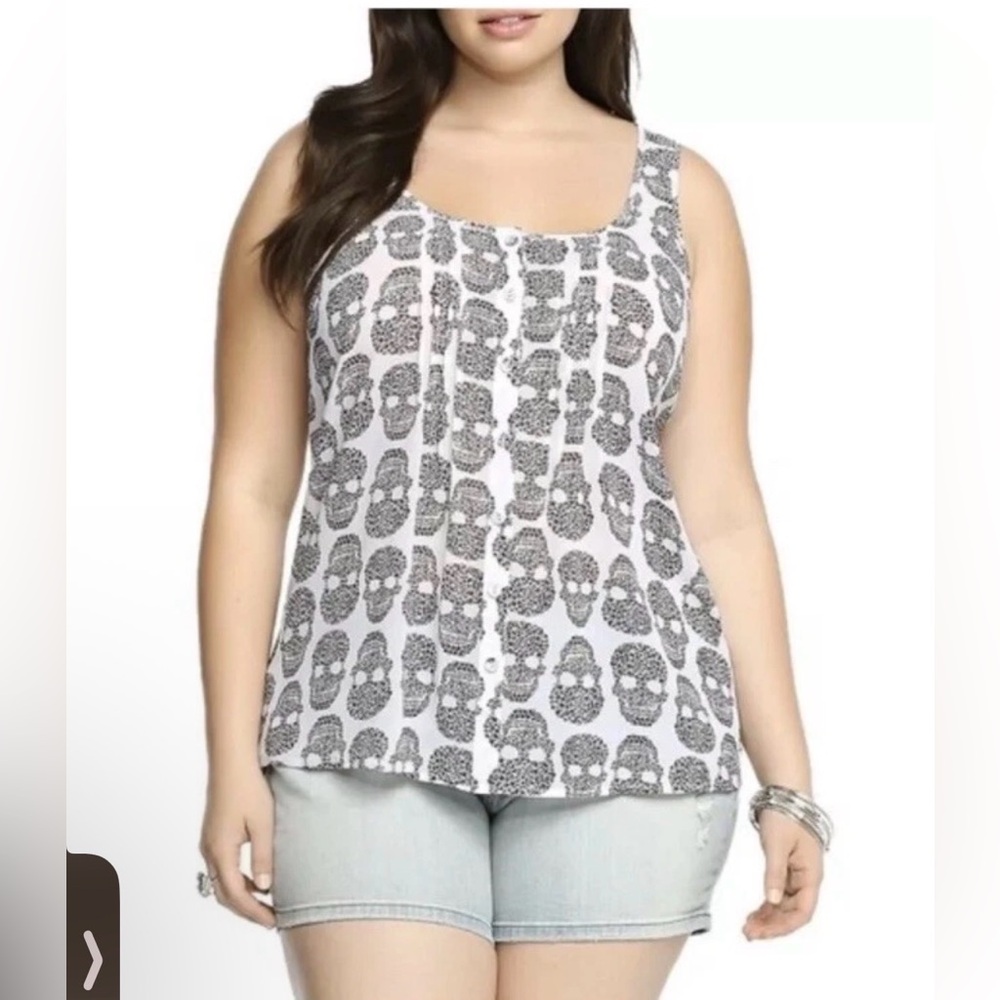 Torrid Skull Print Tank White Semi-sheer Sleeveless Top  2xl Gothic leopard